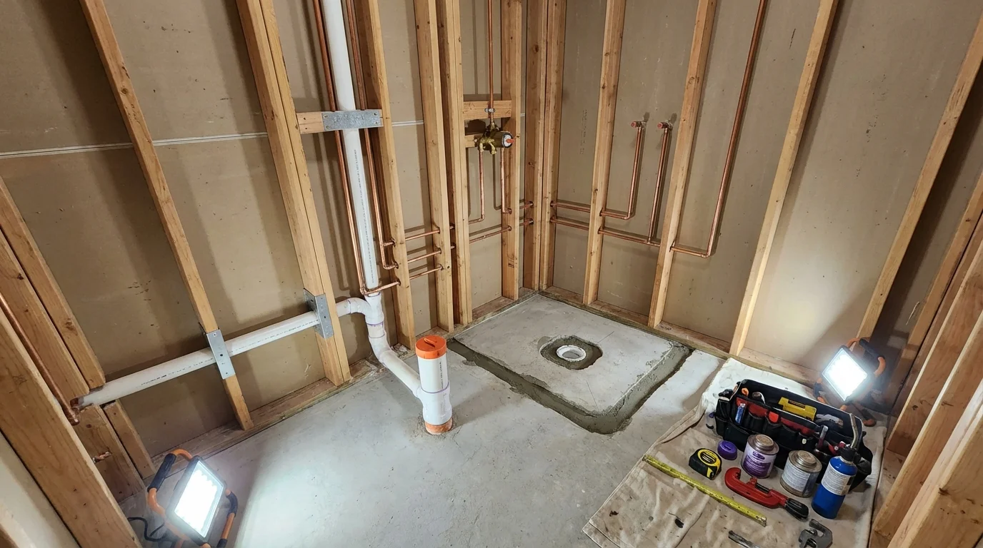 Bathroom rough-in plumbing during remodel by Johns Plumbing LLC in Winter Haven