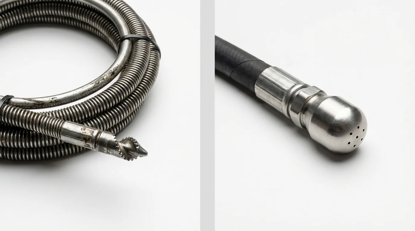 Drain snake cable and hydro jetting nozzle used for drain cleaning in Winter Haven, FL