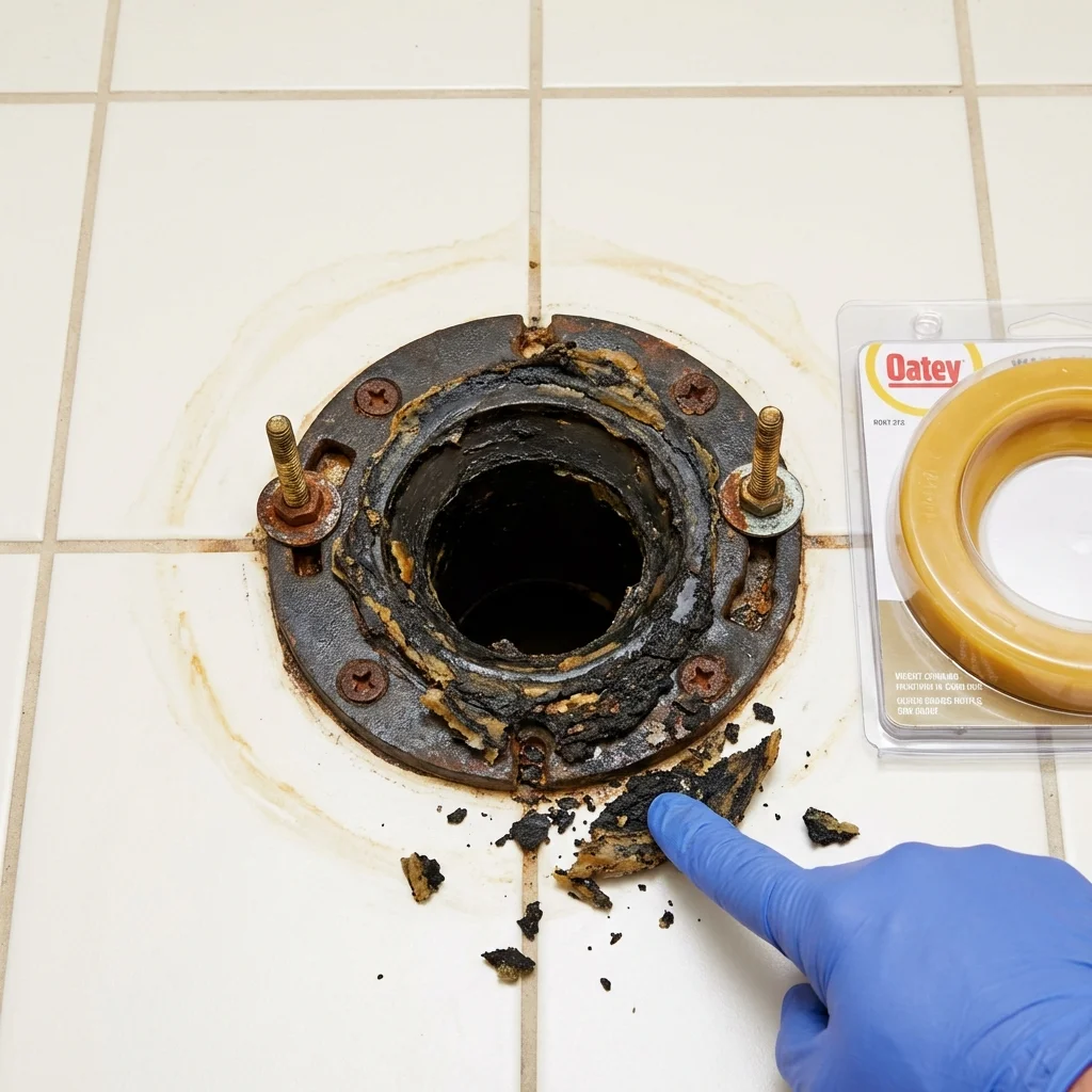 Failed wax ring showing water seepage at the base of a toilet in a Winter Haven, FL home